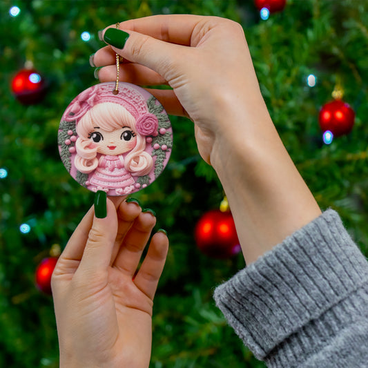 3D Embroidered Pink Christmas Elf Ceramic Ornament | Home Decor | Ceramic, Christmas, Glossy, Halloween, Holiday Picks, Home & Living, ornament, Ornaments, Seasonal Decorations | Printify