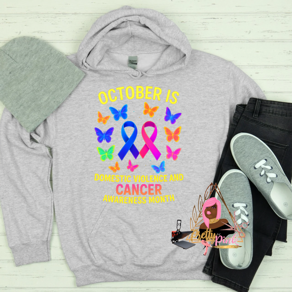 Cancer Awareness Shirts:

“Unisex black cancer awareness shirt with pink ribbon design”

“Close-up of breast cancer awareness tee – wear hope, fight cancer”

“Group wearing matching cancer awareness shirts at charity walk”

“Cancer survivor wearing personalized awareness t-shirt”

Domestic Violence Awareness Hoodies:

“Purple hoodie with domestic violence awareness slogan and ribbon”

“Back view of hoodie with empowering message to support survivors”

“Model wearing Stop Domestic Violence hoodie in casual s