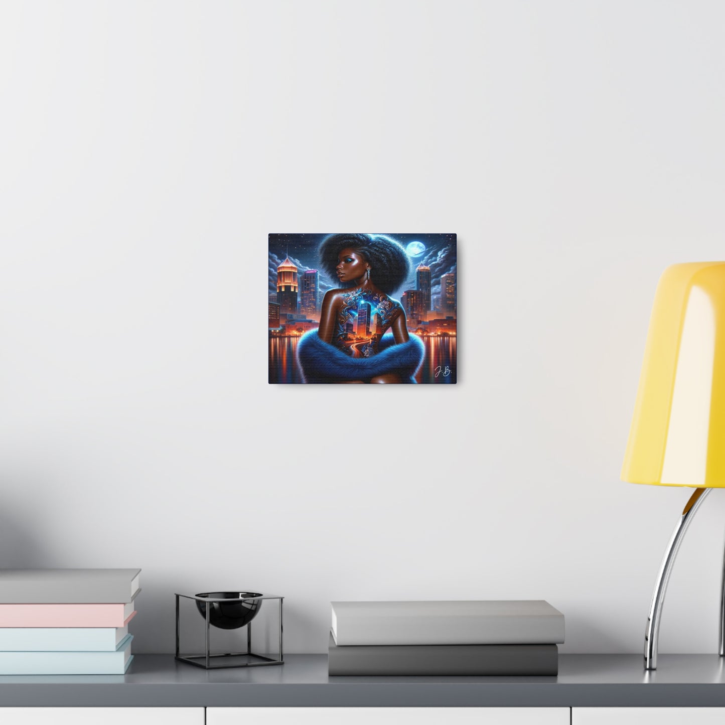 African American Blue City Scape Canvas Gallery Wraps