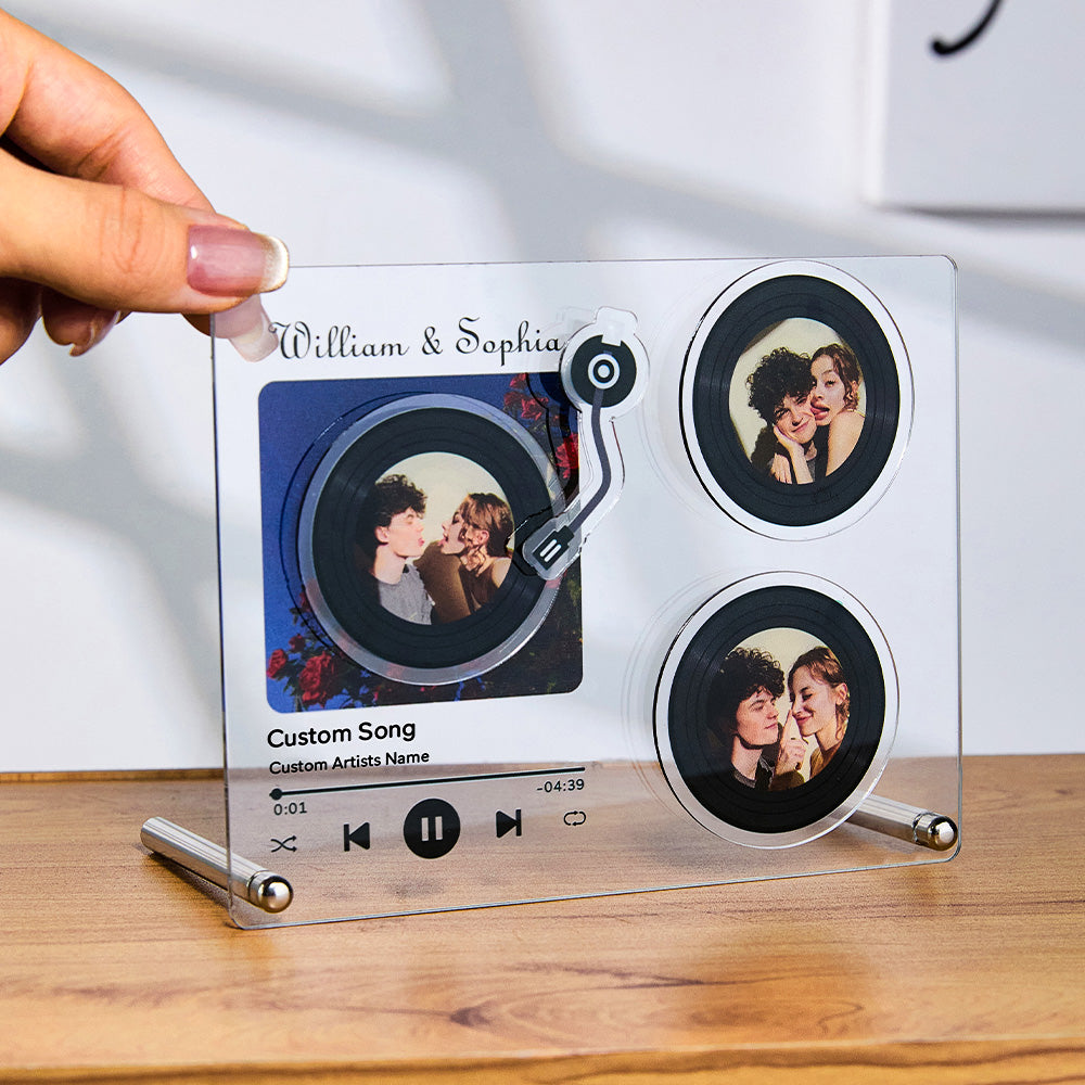 Personalized rotatable photo vinyl record plaque with NFC. All Yours & Forever design, acrylic gift for lovers.