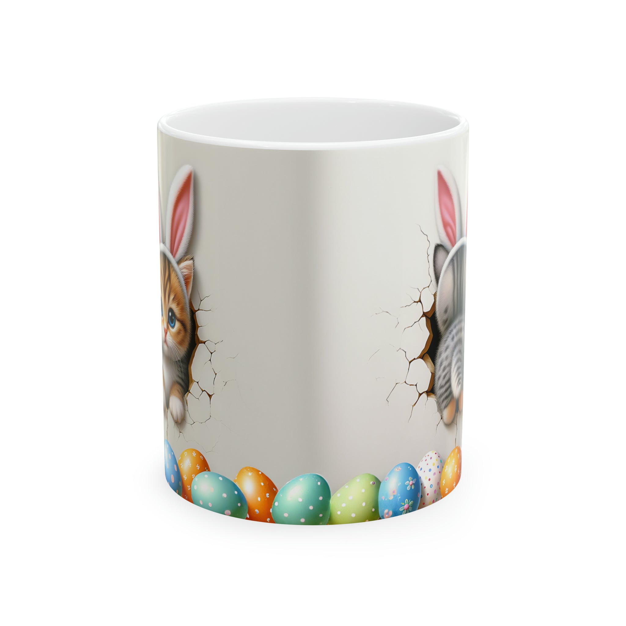 Easter Kitten 3D, Easter Bunny, Easter Peek A Boo Design #6, Easter 2024, Ceramic Mug, 11oz