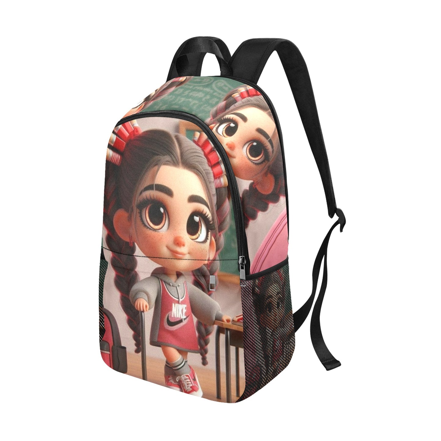 Latina Brown Girl at Locker Backpack Fabric Backpack with Side Mesh Pockets