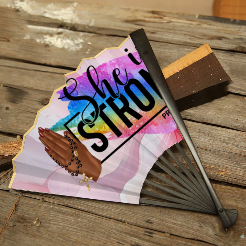 She is strong Silk Fan Retro Hand-held Folding Fan- Faith