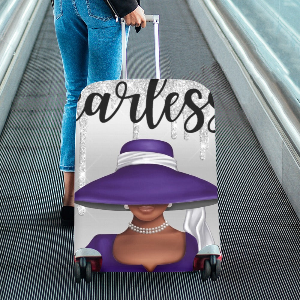 Purple and Silver She Is Fearless Luggage Cover/Large 26"-28"