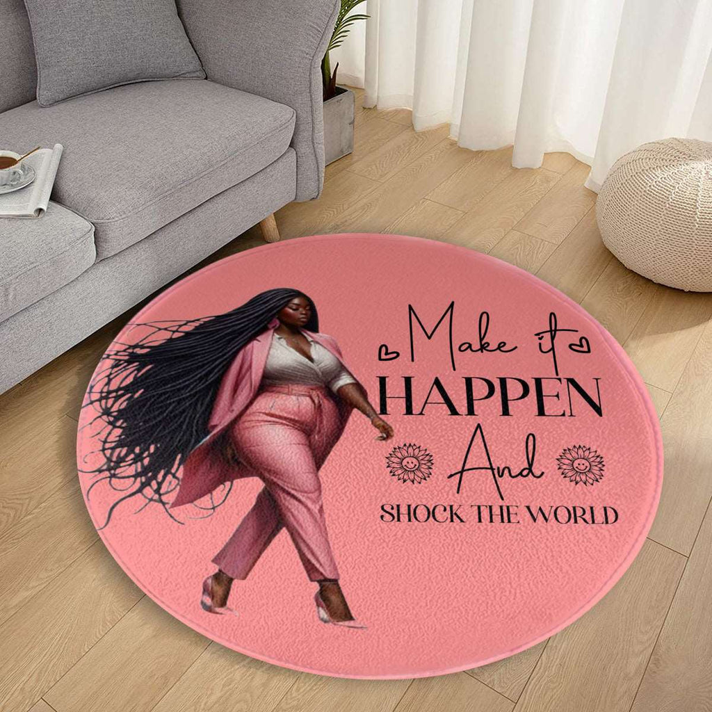 a pink frisbee laying on a floor next to a couch 