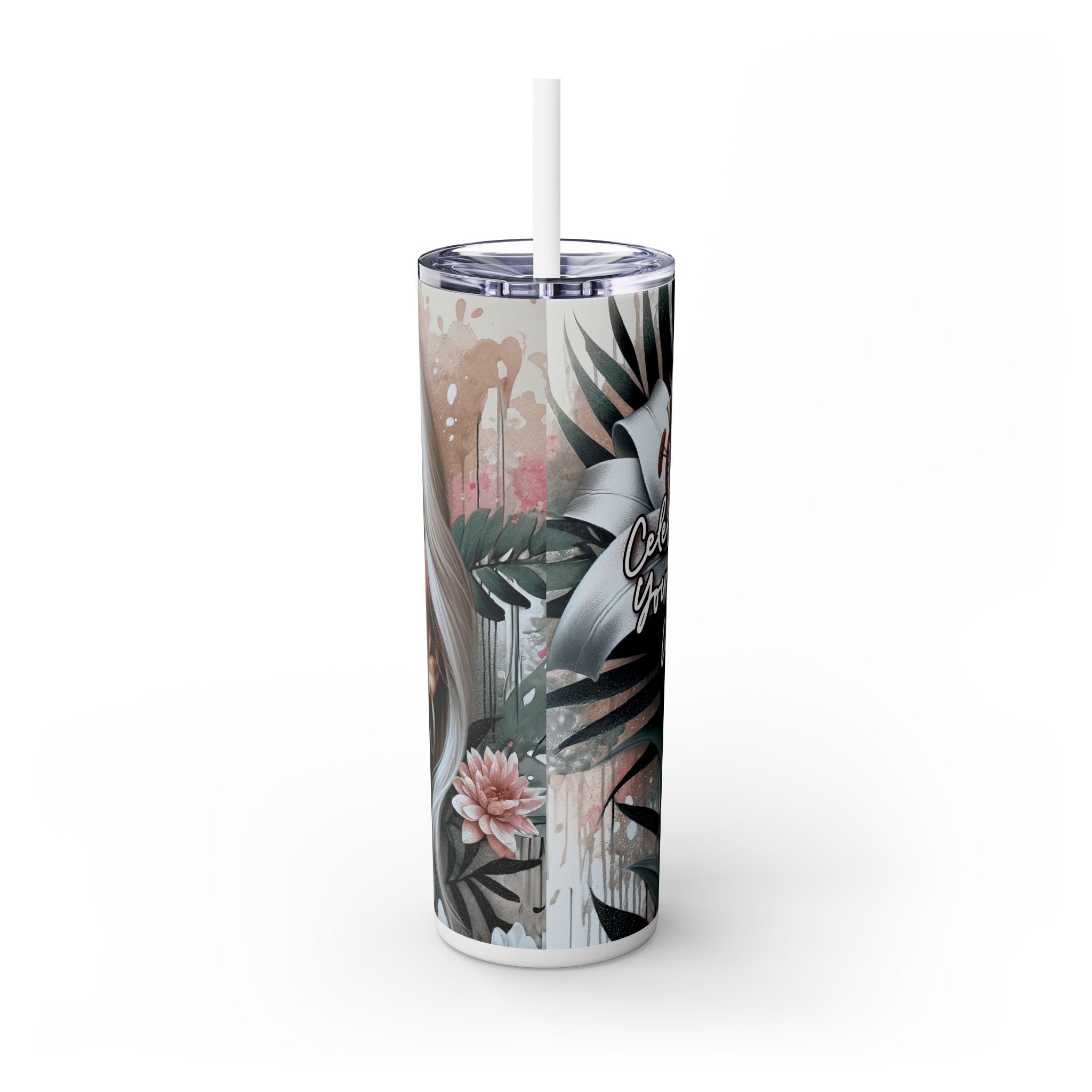 Tumbler with Caucasian Women and Calle Lilly Design #17, 20oz