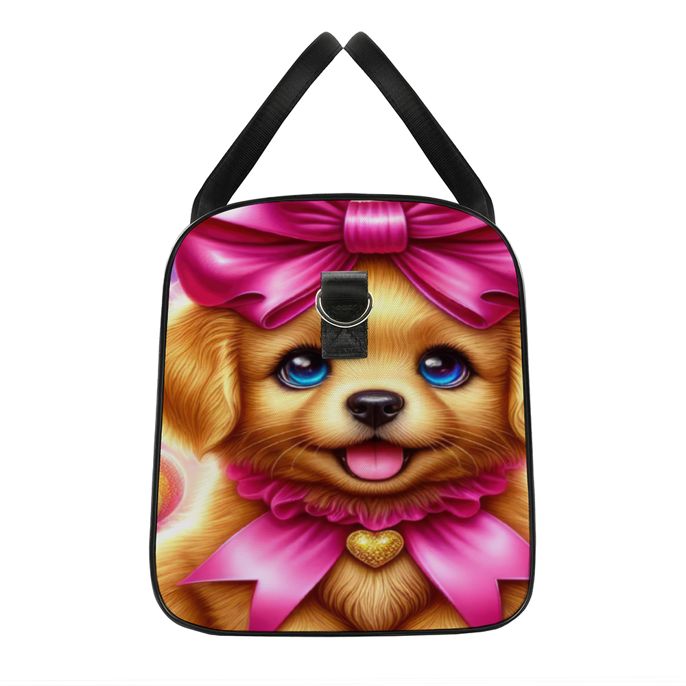 Cute puppy love illustration printed on a white canvas tote bag