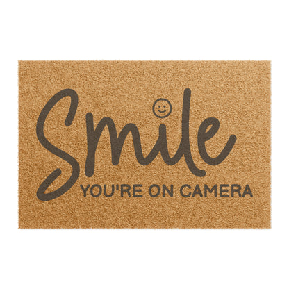 Smile your on Camera Doormat, Funny Doormat, Welcome Doormat | Home Decor | Assembled in the USA, Assembled in USA, custom doormat, Eco-friendly, Funny Doormat, Home & Living, Home Decor, Made in the USA, Made in USA, Outdoor, Rugs & Mats, Simile your on camera, welcome doormat | Printify