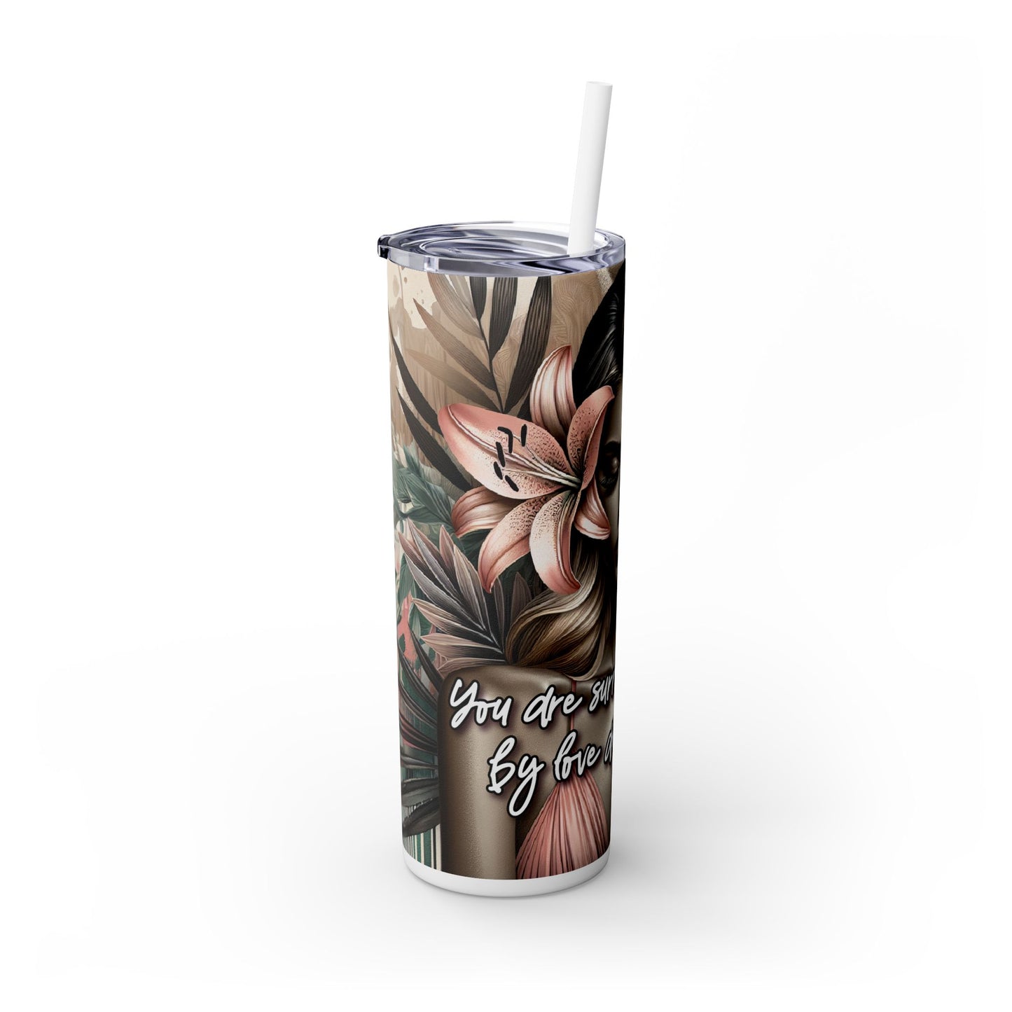 Tropical Tumbler with Caucasian Women and Calle Lilly Design #11 Affirmations, 20oz