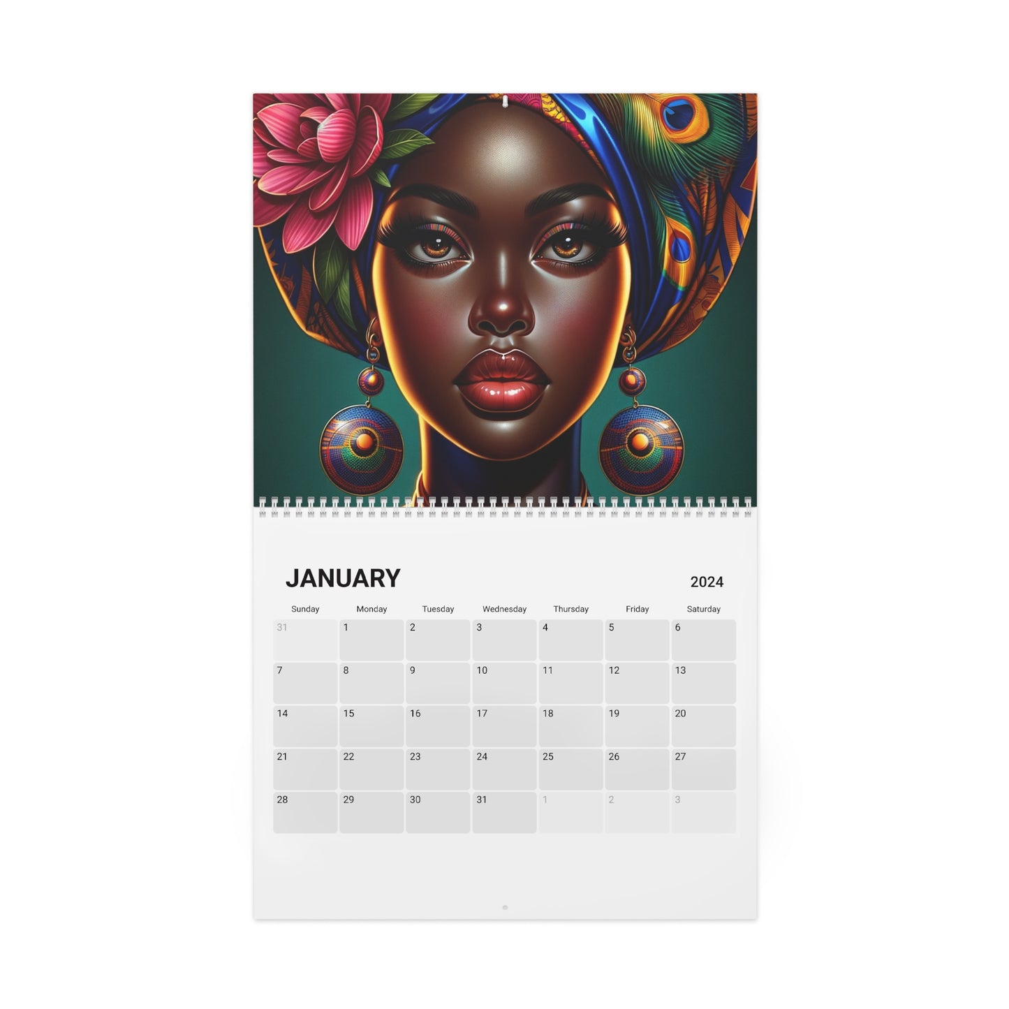 African Queens Headdress Calendar (2024), Wall Art,
