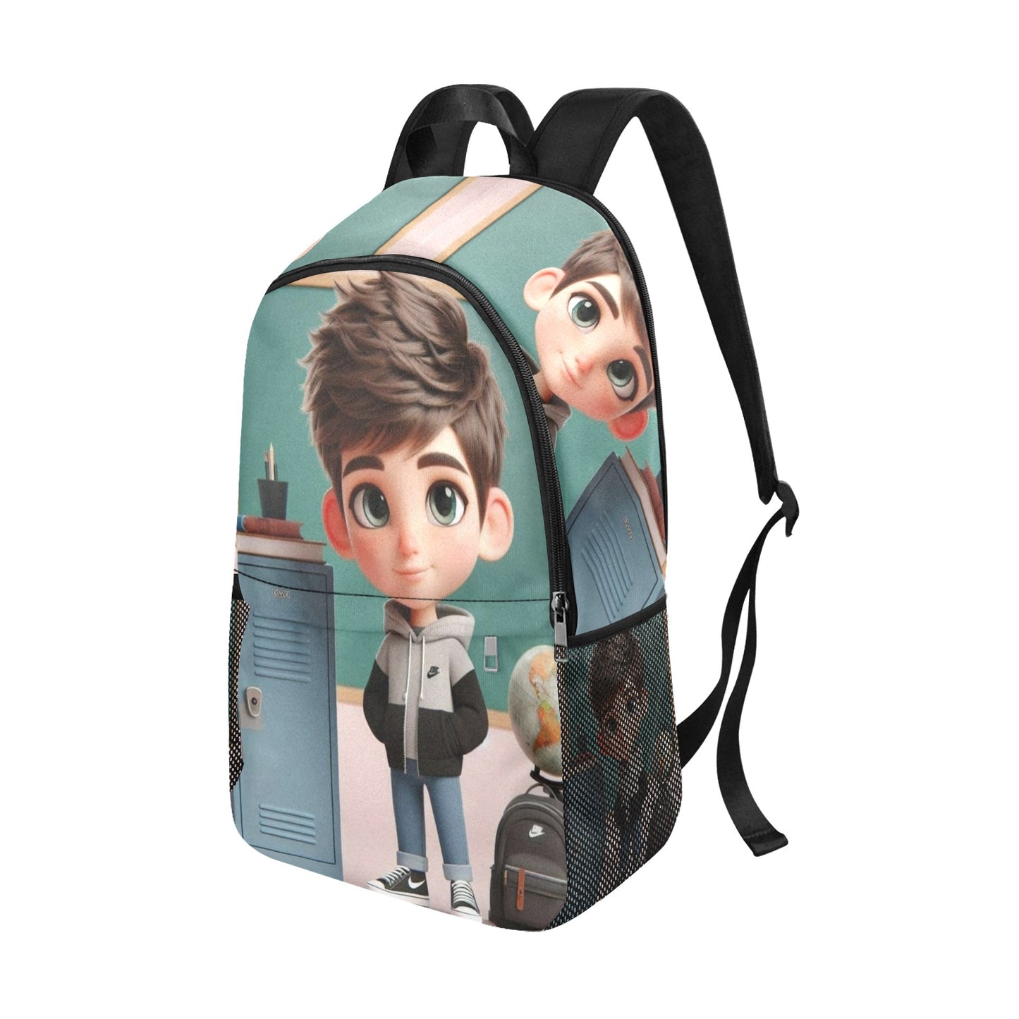 Caucasian Boy By locker Backpack Fabric Backpack with Side Mesh Pockets