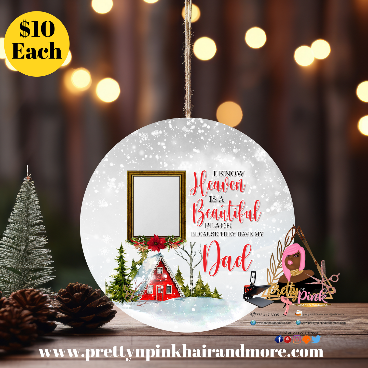 Dad in Heaven Christmas Ornament | 2024, 2024 Calendar, 2024 Christmas, 2024 Vote, 2024 Xmas | Pretty N Pink Hair & More