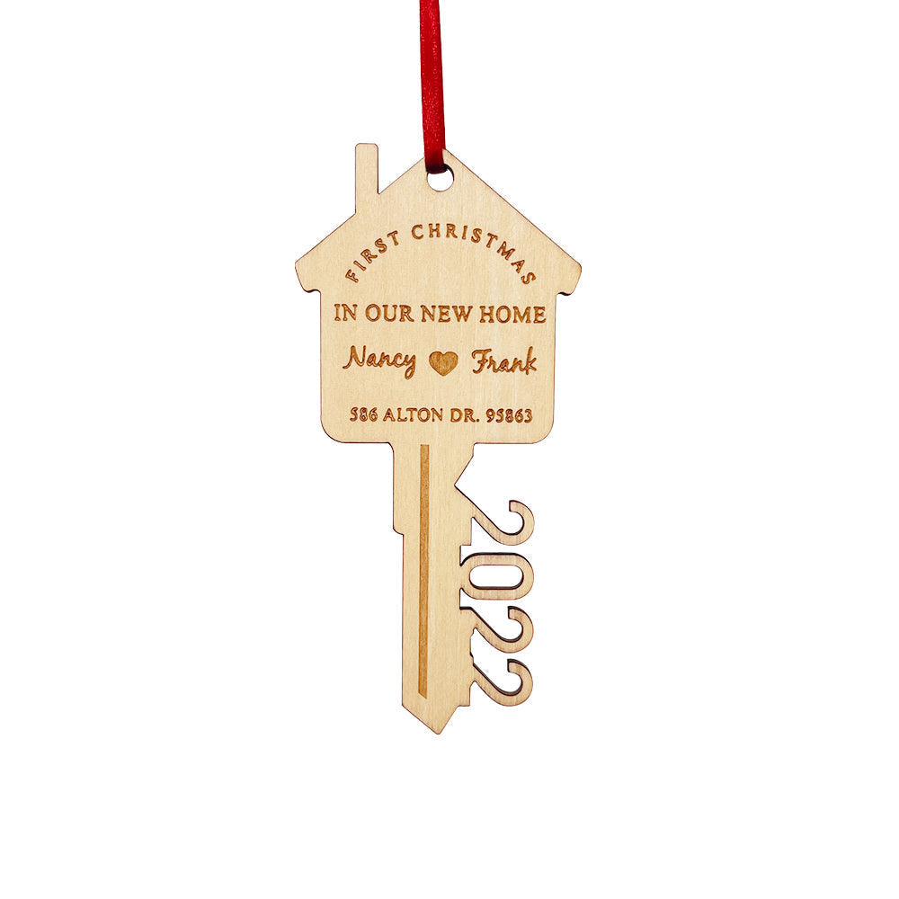 Personalized First Christmas in Our New Home Ornament Wooden Key Christmas Decoration Gift for Couples | Inkedjoy