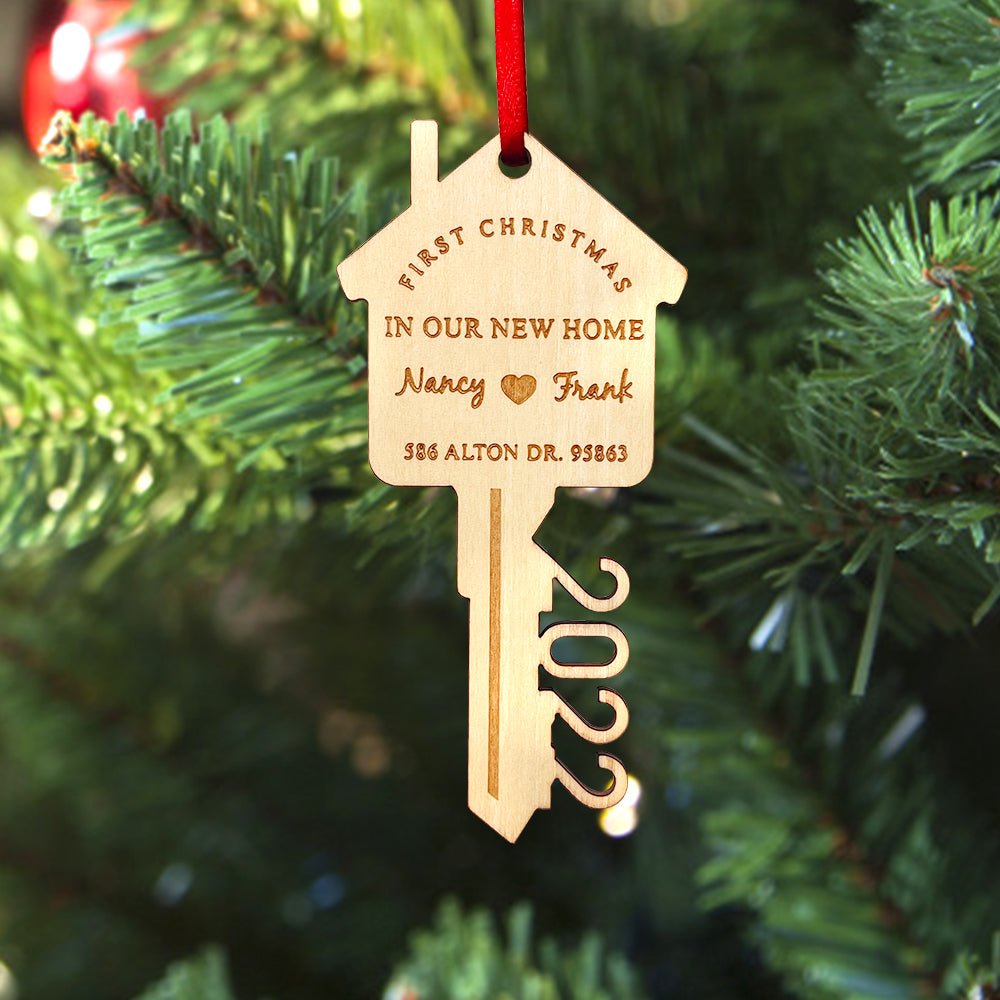 Personalized First Christmas in Our New Home Ornament Wooden Key Christmas Decoration Gift for Couples