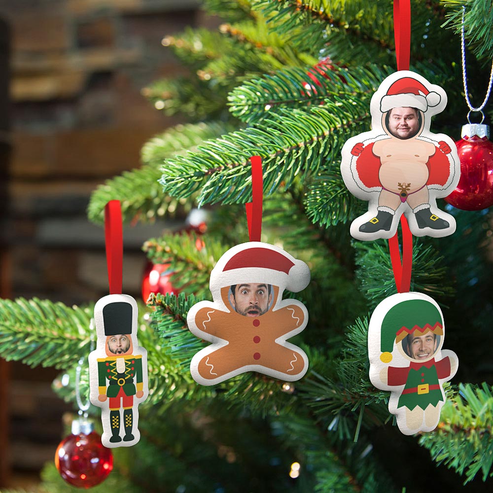 Custom Xmas Hanging Decorations Personalized Face Christmas Hanging Decoration Santa And Elf Hanging Decoration | Inkedjoy