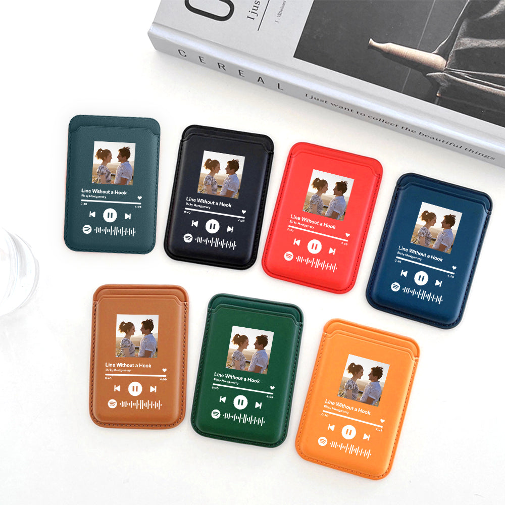 Personalized PU Leather MagSafe Wallet Custom Spotify Code MagSafe Card Holder for iPhone | Inkedjoy