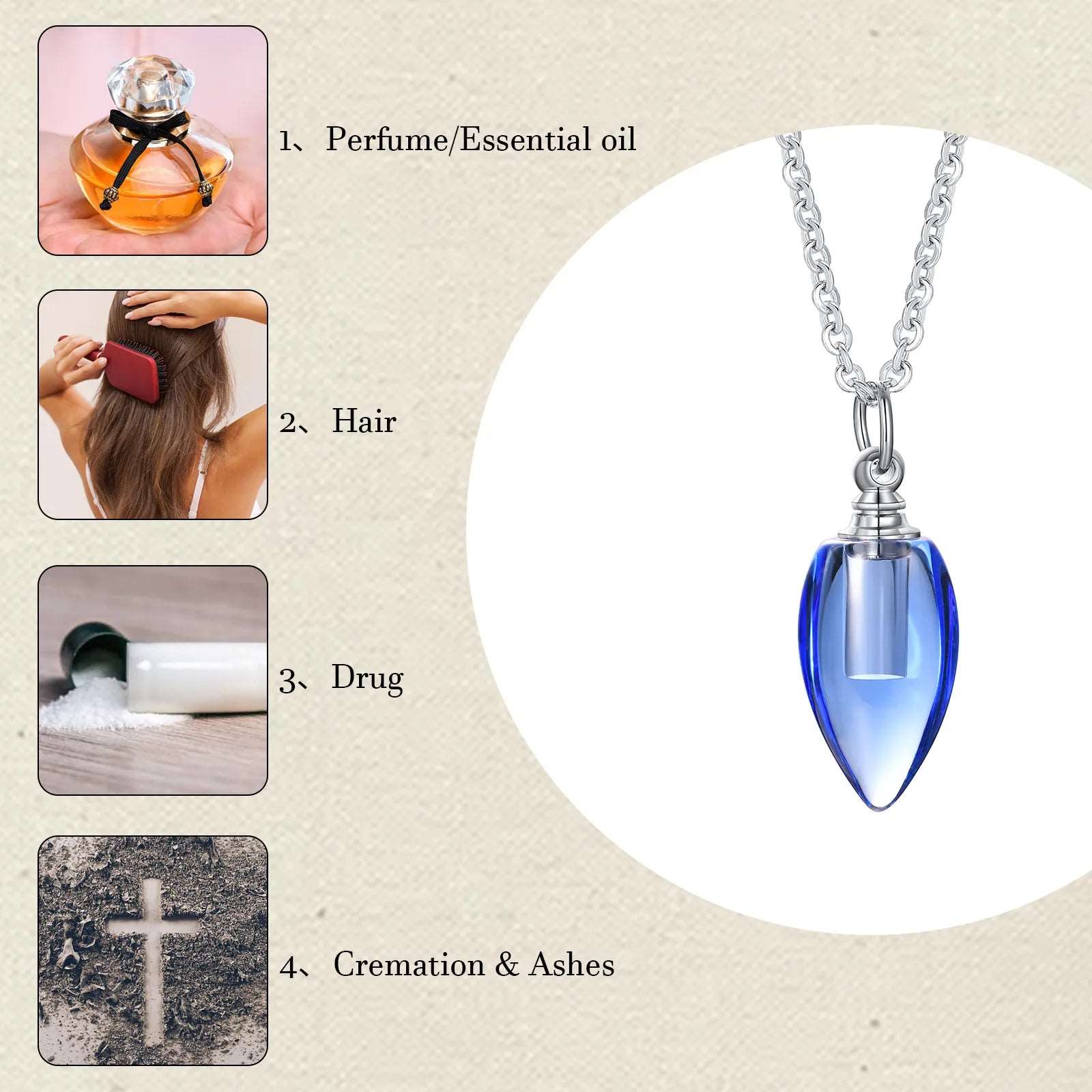 Glass Urn Necklace Pendant for Ashes Cremation , Teardrop Pendant, Pet Ashes Keepsake Dog Cremation Memorial Jewelry