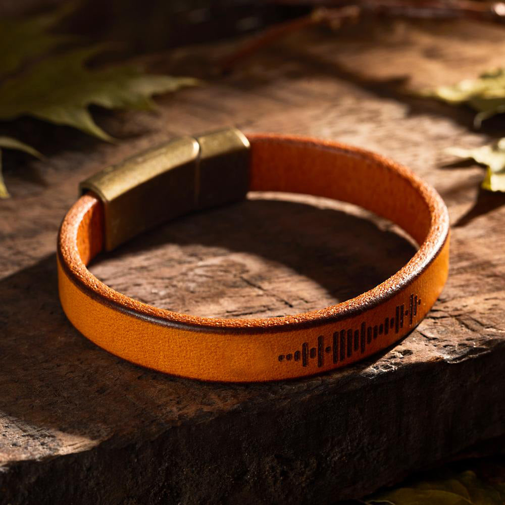 Custom Engraved Music Code PU Leather Bracelet with Strong Magnetic Clasp | Inkedjoy