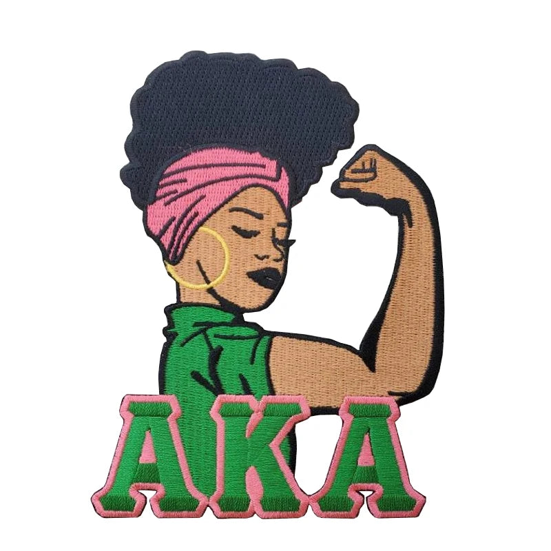 Iron on Embroidery Patches for Soror Girls, Alpha Kappa Alpha Sorority, Pink &Green AKA, Pretty Girl, SkeeWee, Ivy Leaf