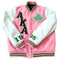 3D Pearls Ivy Shield Embroidered Sew on Patch ,AKA 1908 Sorority Pink and Green DIY patch for Jackets , hats