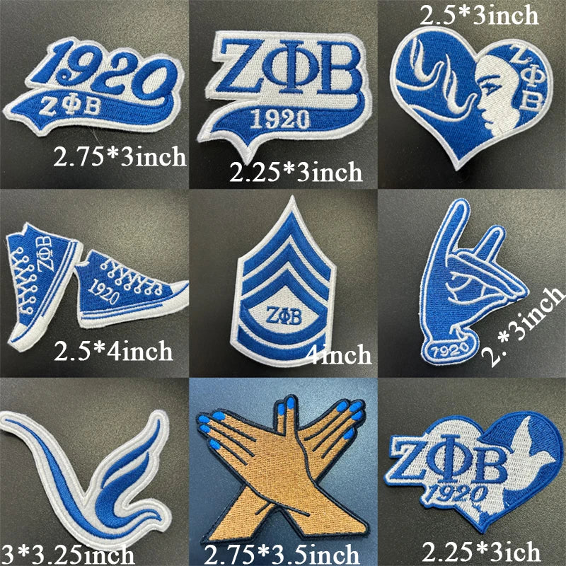 Stock Embroidery Blue Zeta Symbol 1920 Zeta Phi Beta Sorority Iron on Patch for Shoes and Jacket