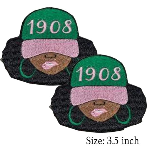 Iron on Embroidery Patches for Soror Girls, Alpha Kappa Alpha Sorority, Pink &Green AKA, Pretty Girl, SkeeWee, Ivy Leaf