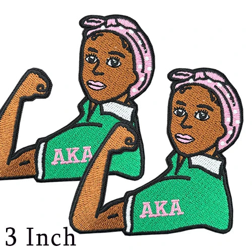 Iron on Embroidery Patches for Soror Girls, Alpha Kappa Alpha Sorority, Pink &Green AKA, Pretty Girl, SkeeWee, Ivy Leaf