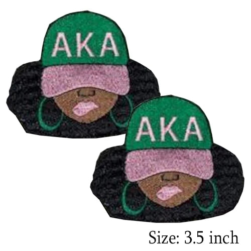 Iron on Embroidery Patches for Soror Girls, Alpha Kappa Alpha Sorority, Pink &Green AKA, Pretty Girl, SkeeWee, Ivy Leaf