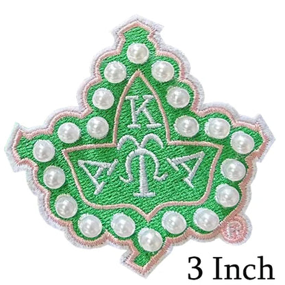 3D Pearls Ivy Shield Embroidered Sew on Patch ,AKA 1908 Sorority Pink and Green DIY patch for Jackets , hats