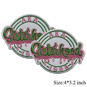 Iron on Embroidery Patches for Soror Girls, Alpha Kappa Alpha Sorority, Pink &Green AKA, Pretty Girl, SkeeWee, Ivy Leaf