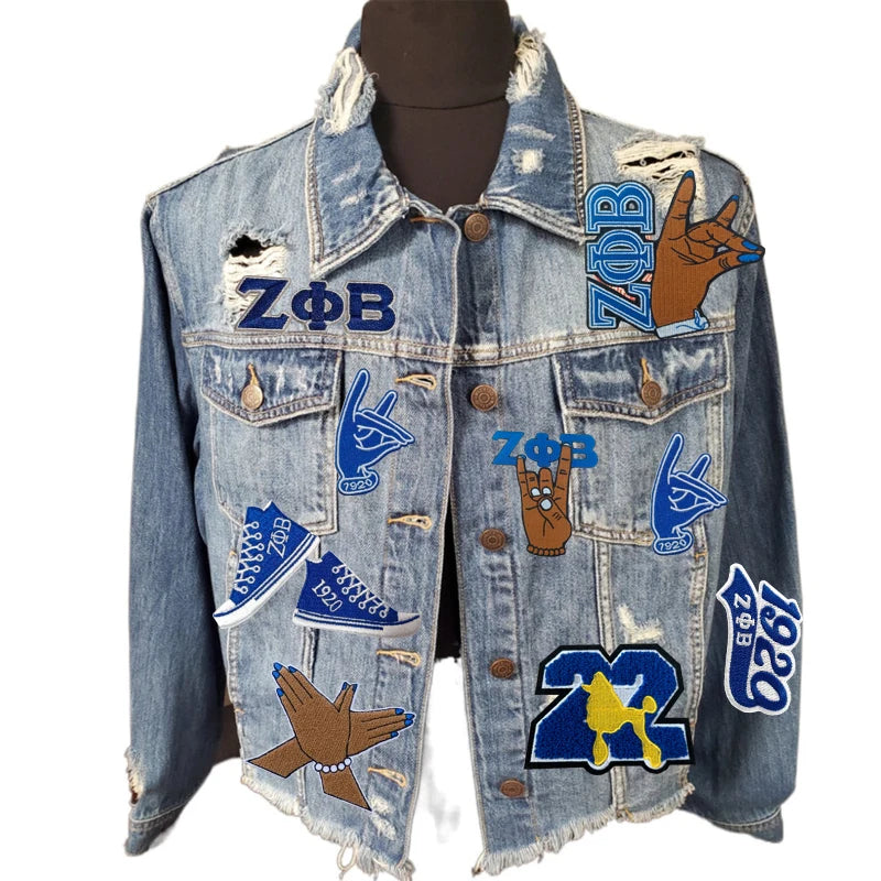 Stock Embroidery Blue Zeta Symbol 1920 Zeta Phi Beta Sorority Iron on Patch for Shoes and Jacket