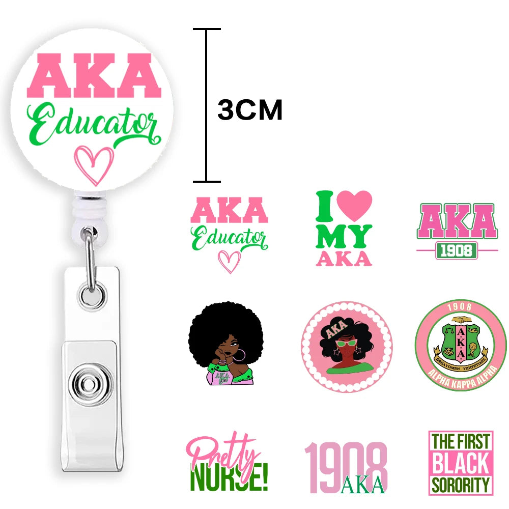 Alpha kappa alpha AKA UV DTF Wraps Transfer Sticker DIY For Badge Reel Retractable ID Badge Holder With 360 Rotating Reel Clip