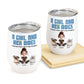 Dog mom gift: Personalized wine tumbler with girl and dog cartoon, stainless steel, 'A Girl and Her Dogs'.