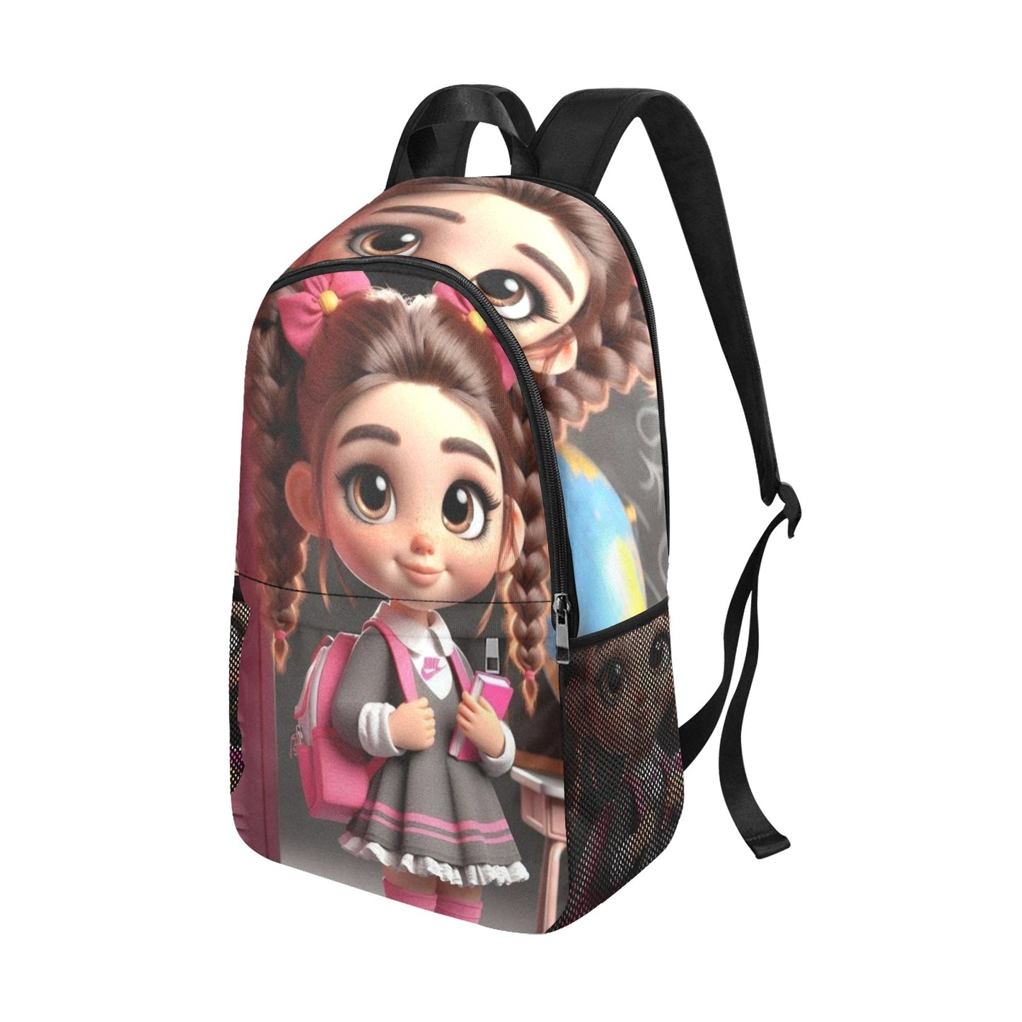 Pretty N Pink Caucasian Backpack Fabric Backpack with Side Mesh Pockets