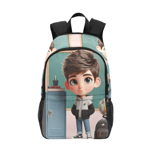 Caucasian Boy By locker Backpack Fabric Backpack with Side Mesh Pockets