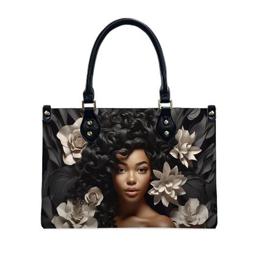 Black Women Flower Tan PU Handbag Chic and Practical Women Fashion PU Leather Tote | ThisNew