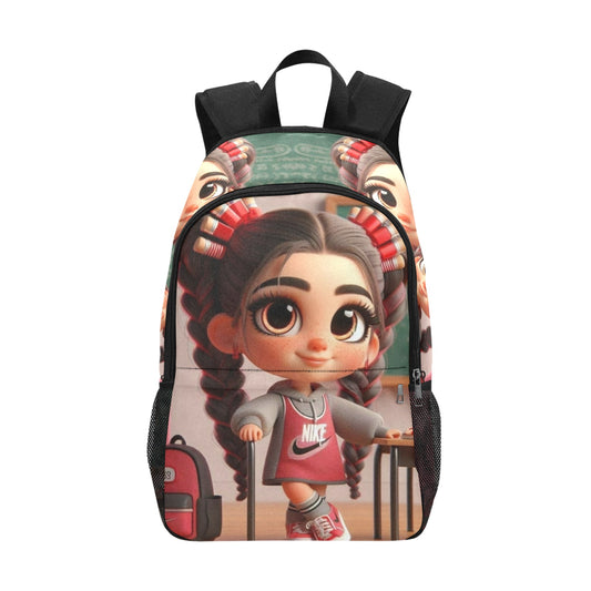 Latina Brown Girl at Locker Backpack Fabric Backpack with Side Mesh Pockets