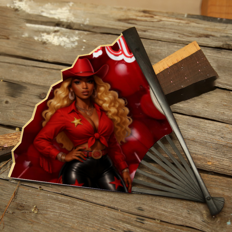 Red Cherry Where them fans at? Boots on the ground. Clack Fan Retro Hand-held Folding Fan