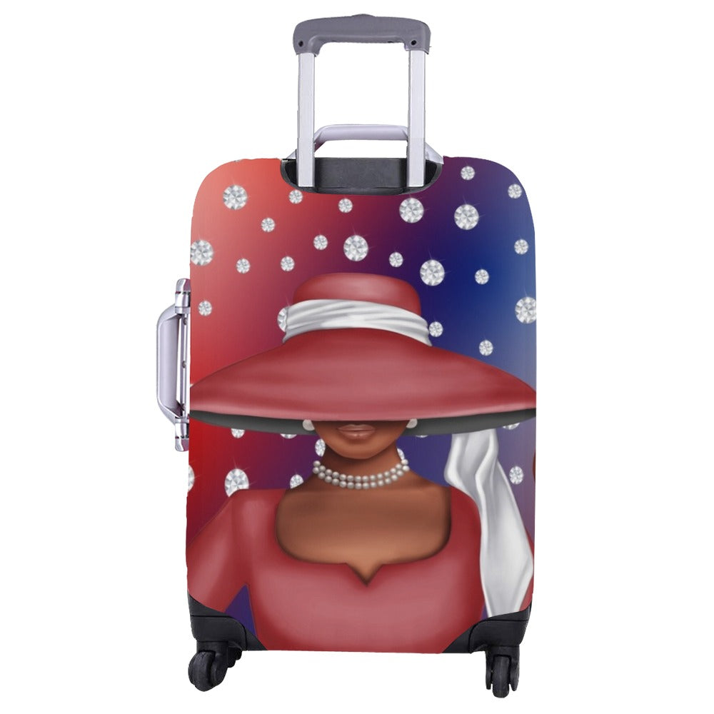 Red Blue Ombre Background diamond she is Luggage Cover/Large 26"-28"