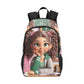 Caucasian Girl sitting at Desk Backpack Fabric Backpack with Side Mesh Pockets