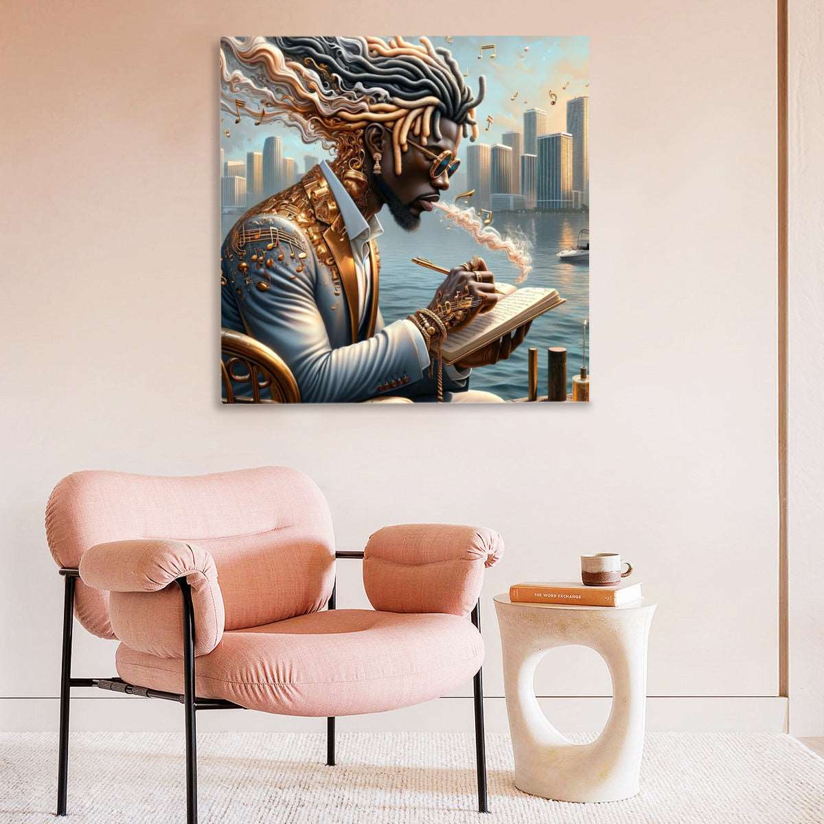 a man sitting on a couch in a room 