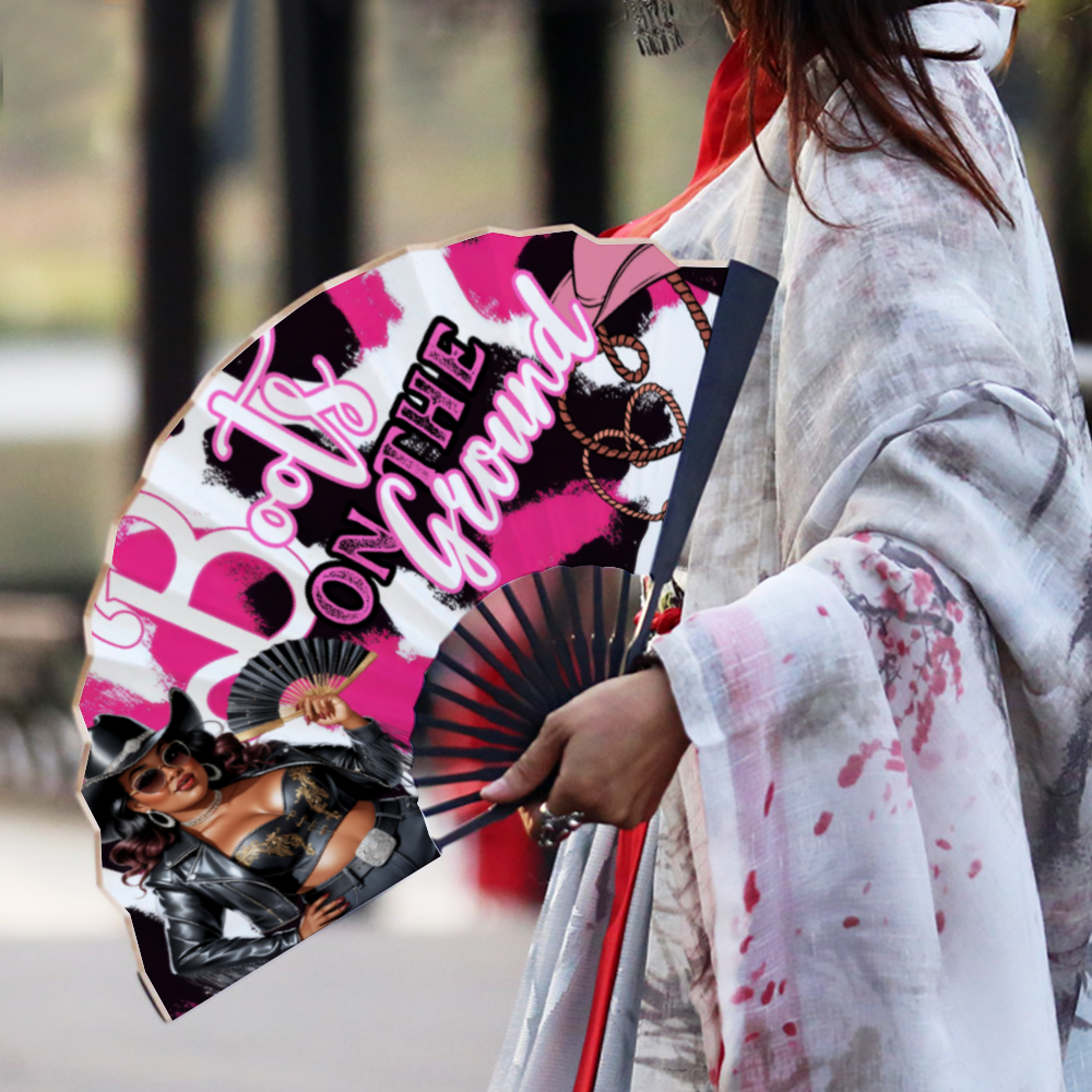 Cow Print Boots on the Ground Fan Retro Hand-held Folding Fan