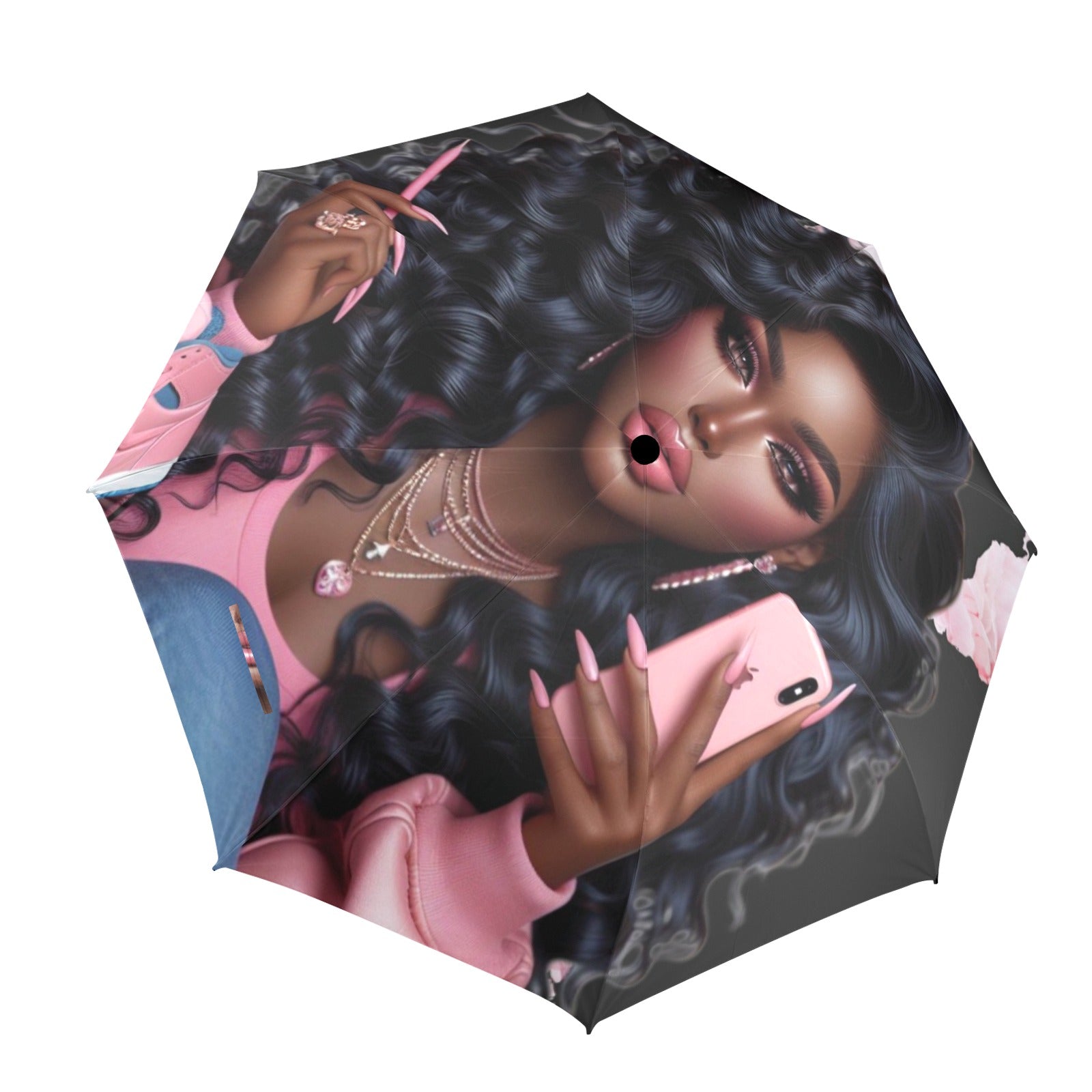 Pink Princess #1 Umbrella Cover Semi-Automatic Foldable Umbrella (Model U12) | Semi-Automatic Foldable Umbrella (U12) | e-joyer