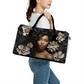 Black Women Flower Tan PU Leather Travel Bag Gym Bag Duffel Bags
