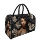 Black Women Flower Tan PU Leather Travel Bag Gym Bag Duffel Bags