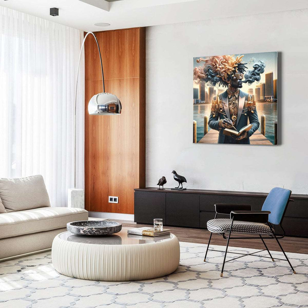 a living room filled with furniture and a window 