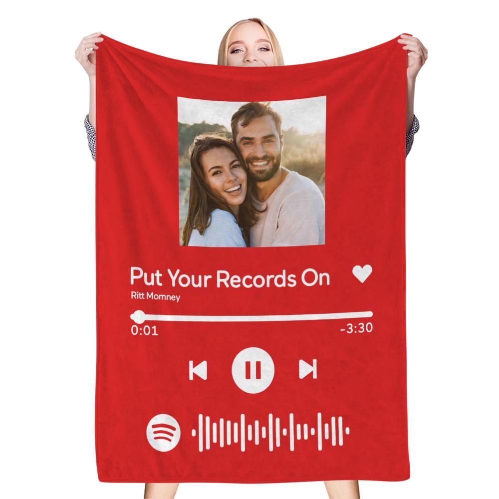 Scannable Music Code Photo Engraved Black Blanket with Package Gift for Couple | Inkedjoy