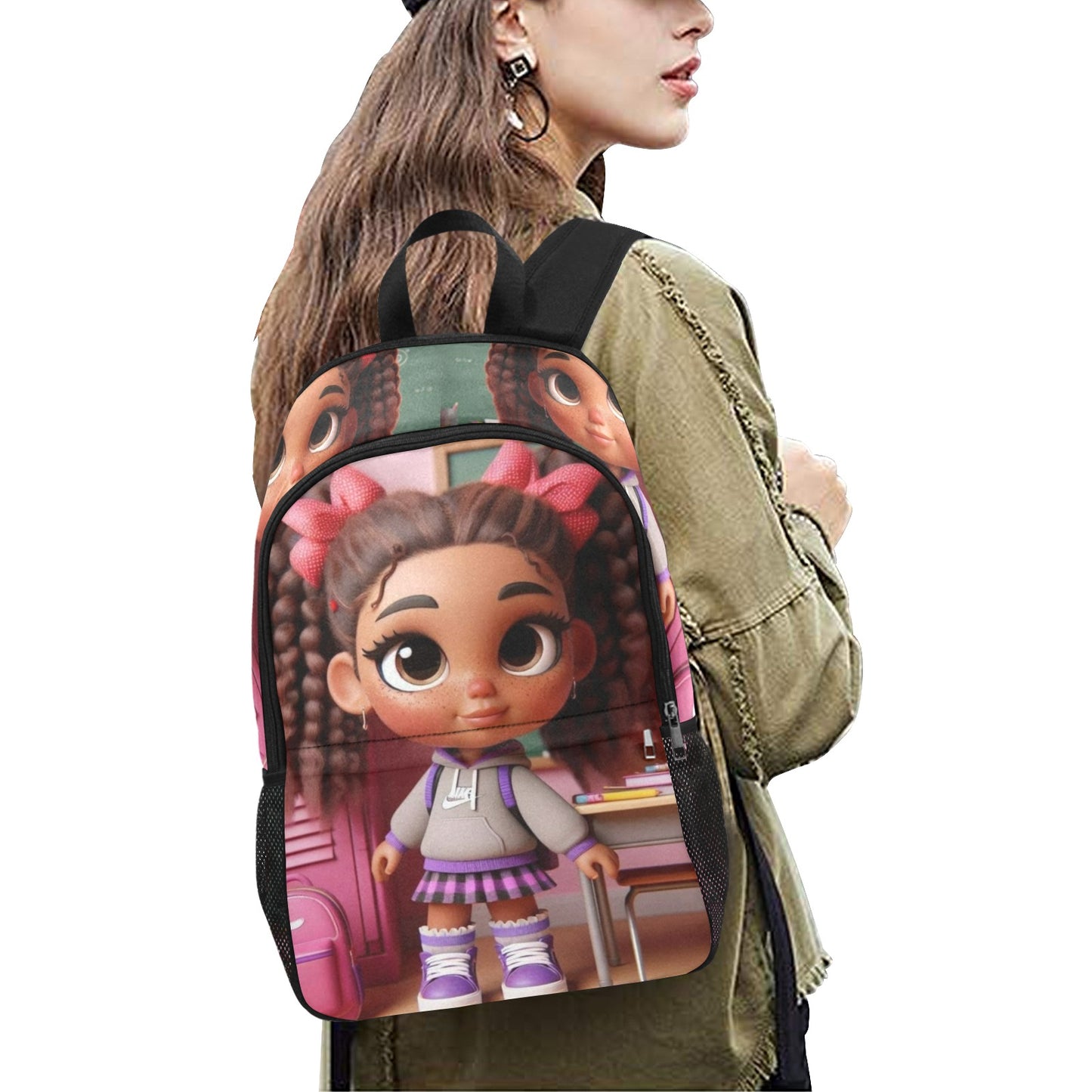 Latina Girl at Locker Backpack Fabric Backpack with Side Mesh Pockets