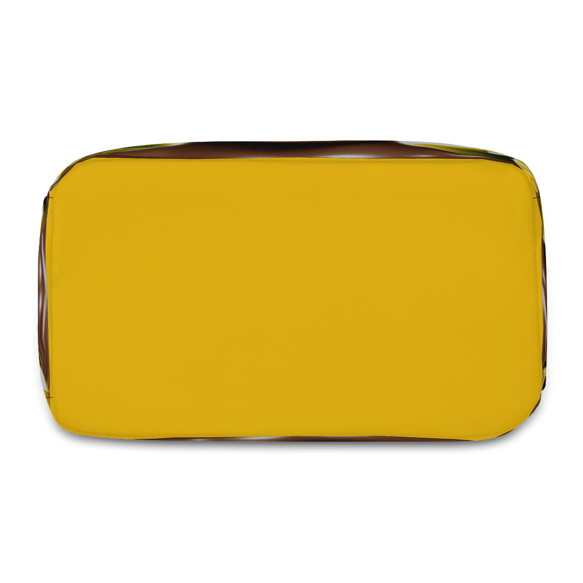 a yellow suitcase sitting on a white surface 