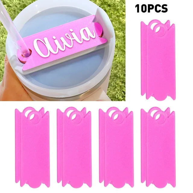 10/5PCS Name Plate Compatible For Replacement Stanley 40 Oz Cups Blank Name Tag Reusable Acrylic Nameplate Glass Lid For Bottle